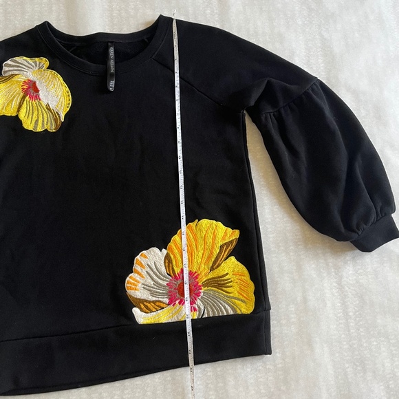 KAREN MILLEN Floral Embroidered Black Casual Cotton Balloo Sleeve Sweatshirt Top - Picture 16 of 16